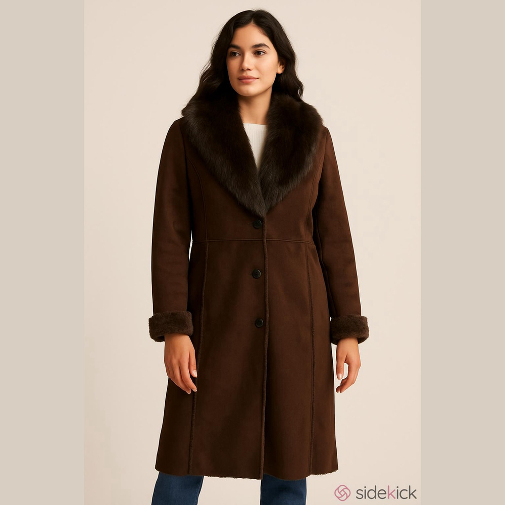 Wilsons Leather Faux Shearling Coat w/ Genuine Fox Fur Collar XL